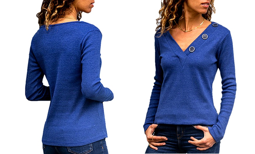 Image 4: Women's Knitted V-Neck Sweater