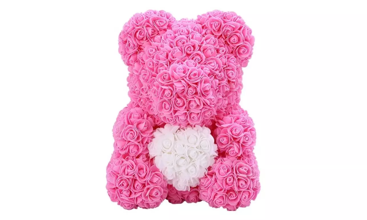 Ours en rose avec cœur dans sa boîte de Promo Linge