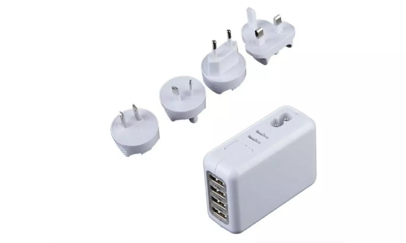 4-Port USB Travel Plug Adapter with 4 International Plugs - Second Medium