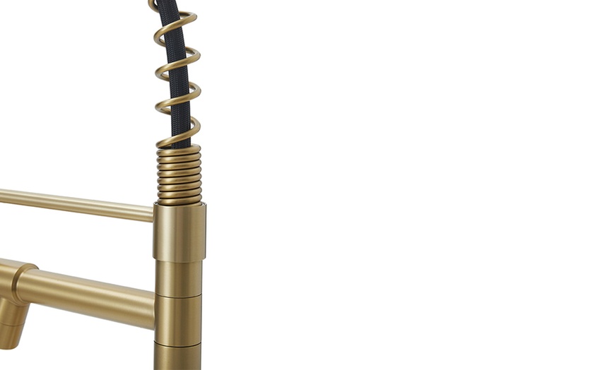 Image 8: Brushed Gold Stainless Steel Kitchen Faucet with Pull Down Spring 