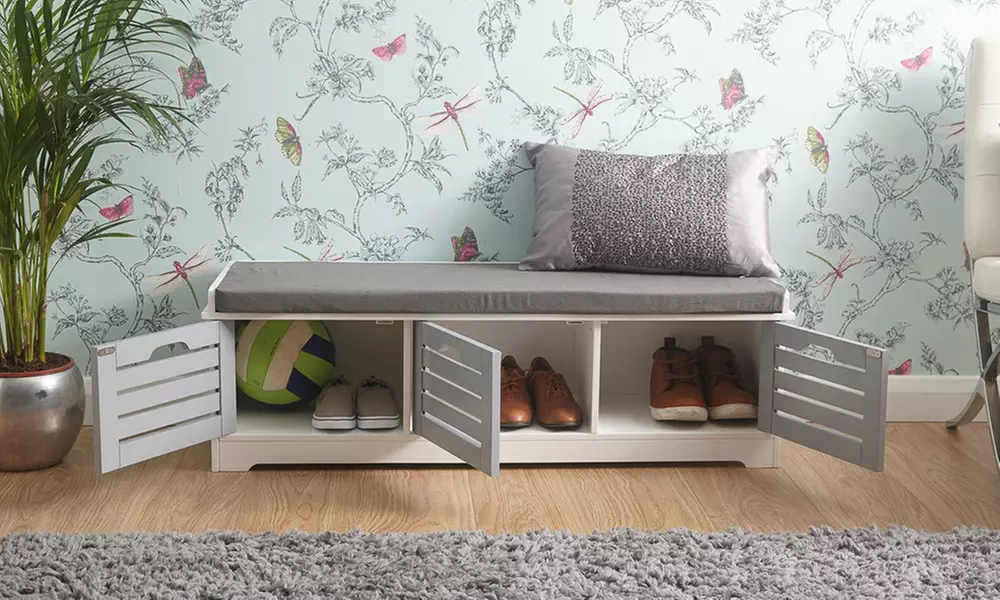 White or Grey Low Storage Unit with Cushion With Free Delivery - Second Medium