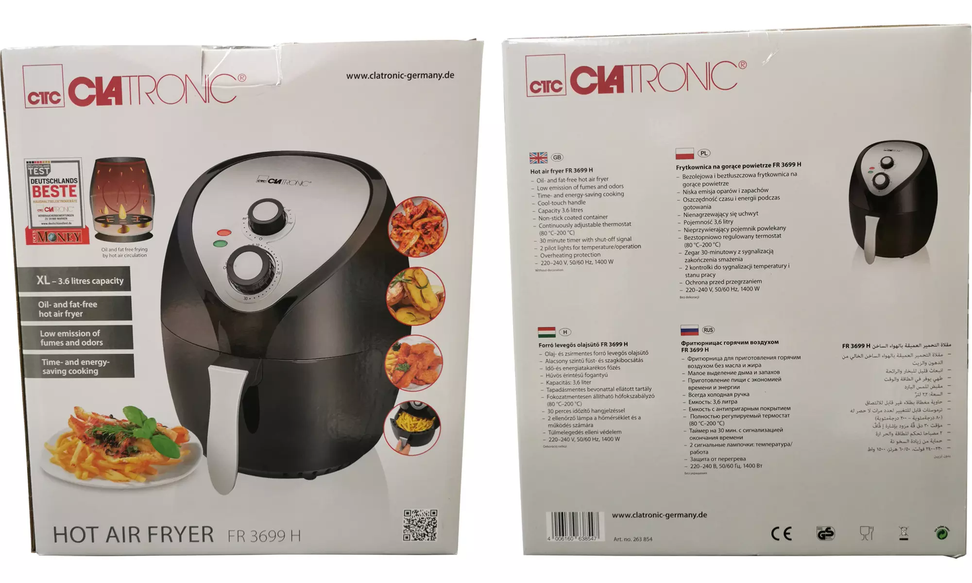 Freidora de aire caliente de 3,6 L Clatronic