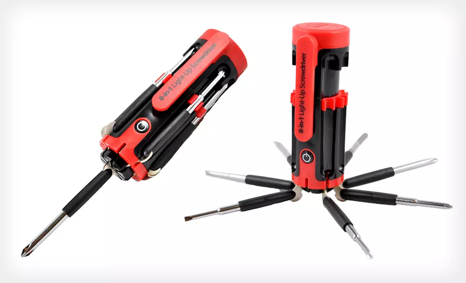$7.99 for a Perfect Solutions 8-in-1 Light-Up Screwdriver in Red ($24.99 List Price). Free Returns. - Primary Image