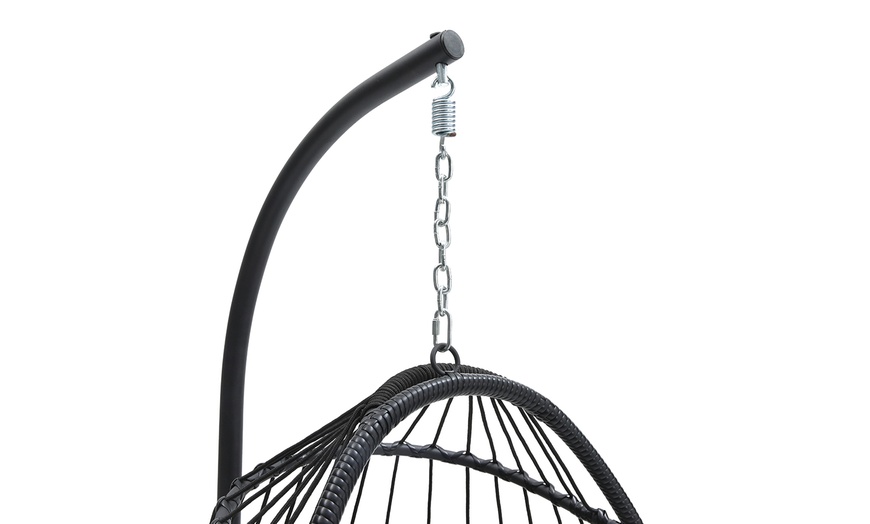 Image 25: Black Outdoor Hanging Egg Chair with Cushion