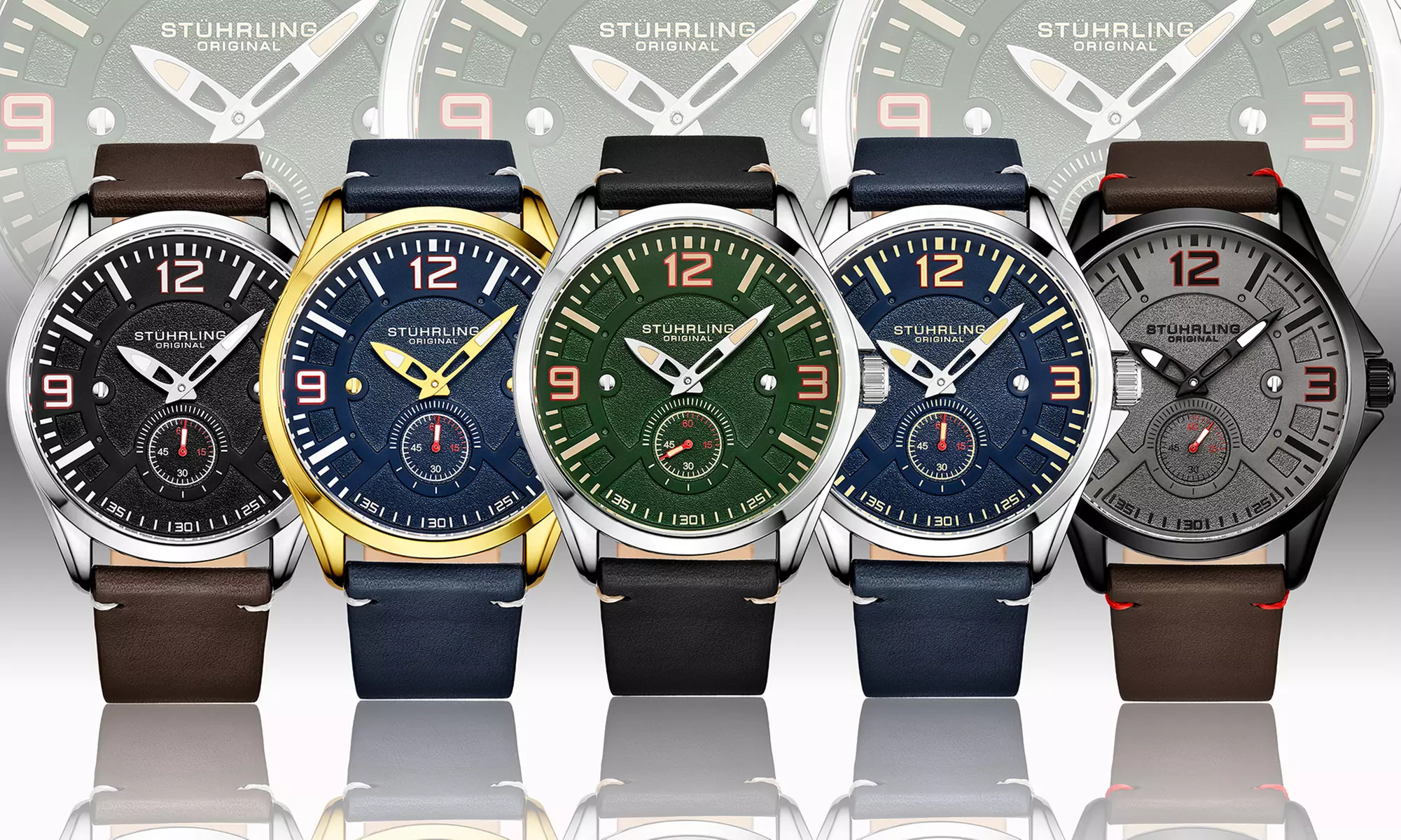 Stuhrling Men's Leather Aviator Watch - Primary Image