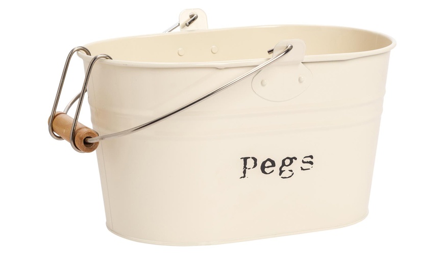 Image 3: Vintage Style Metal Clothes Peg Bucket