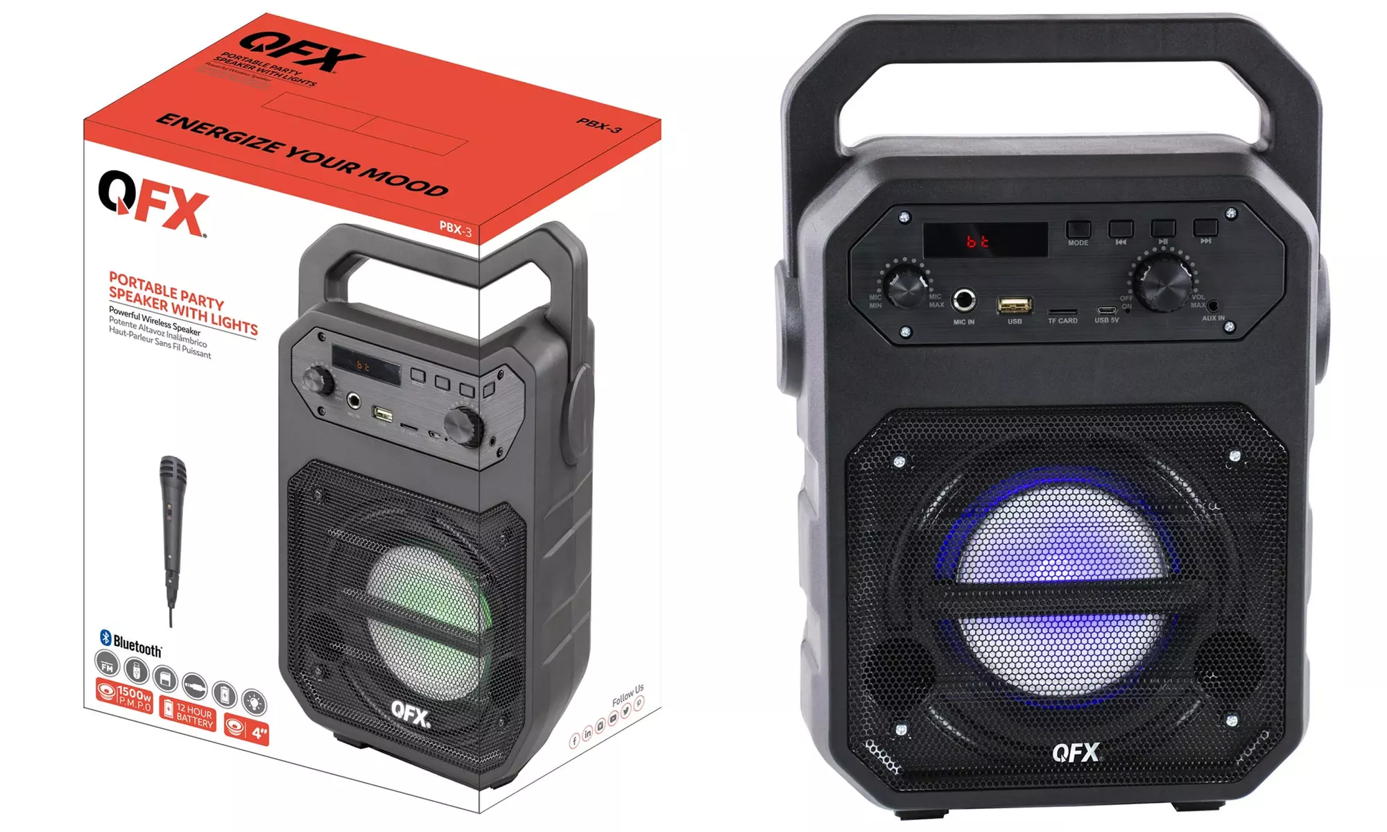 QFX PBX-3 Rugged Style Portable Bluetooth Party Speaker with Microphone and Lights - Second Medium
