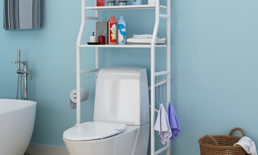 Image 2: 3-Tier Metal Bathroom Organiser Over Toilet Rack Storage Shelves 