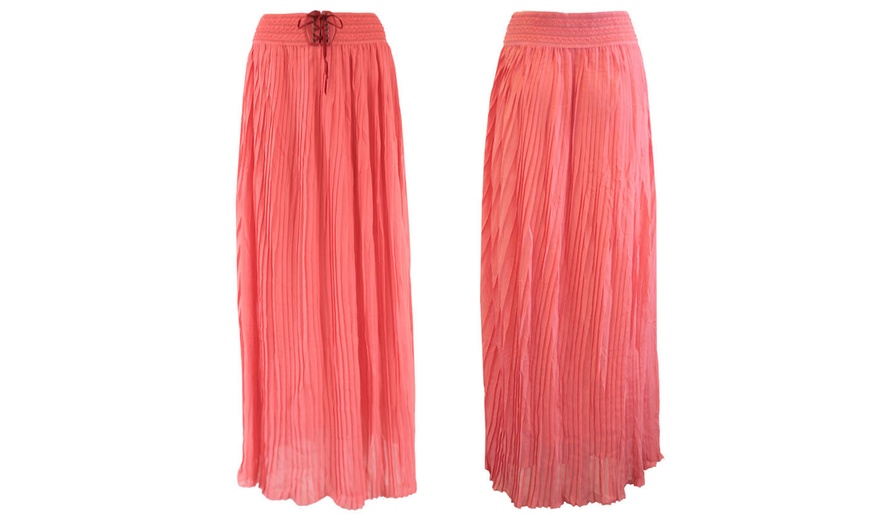 Image 6: Pleated Chiffon Palazzo Trousers or Maxi Skirt with Woven Waist