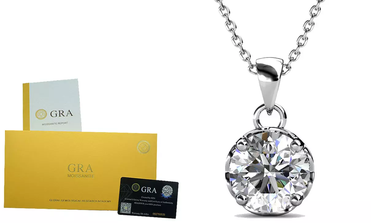 Halskette mit Moissanit-Anhänger, optional mit Geschenkbox - Second Medium