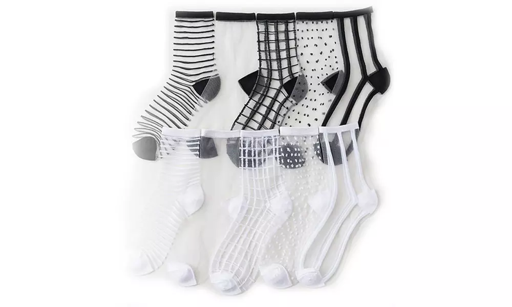 1 ou 2 lots de 5 chaussettes noires ou blanches avec effet de transparence - Primary Image