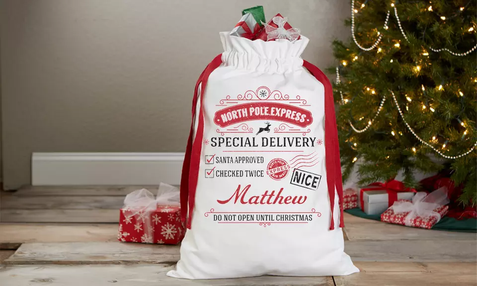 One Personalized Drawstring Canvas Santa Sack from Personalization Mall (40% Off) - Primary Image
