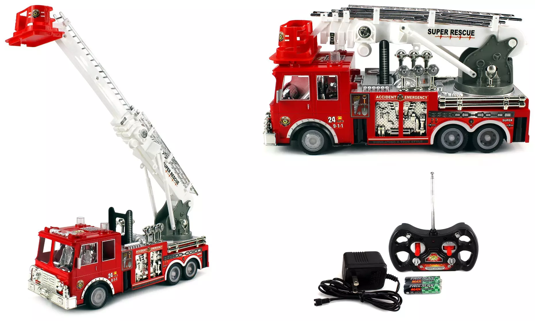 Super Rescue 24 Hour Remote-Control Fire Truck with Working Siren Lights and Rotating Extending Crane - Second Medium