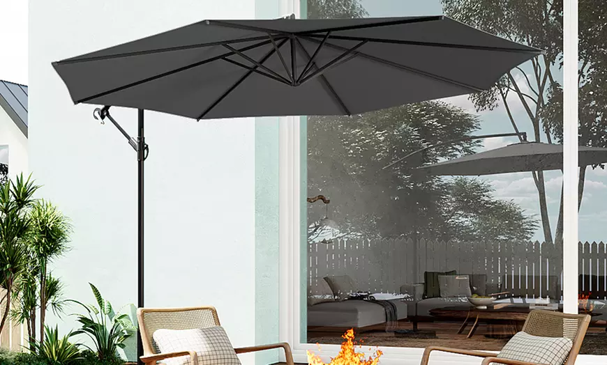 Image 9: Large 3m Grey Cantilever Parasol with Multiple Base Styles 