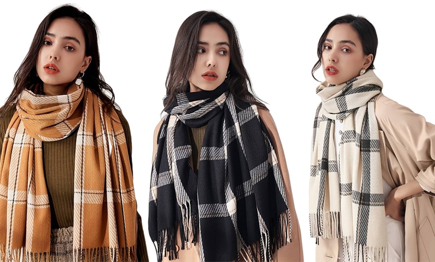 Image 1: One, Two or Three Packs of Soft Winter Checked Scarves