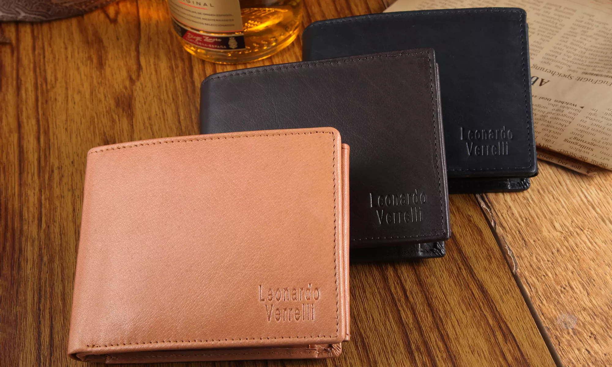 1x oder 2x Leonardo Verrelli Herren-Geldbörse aus Leder in Schwarz, Hellbraun oder Dunkelbraun - Primary Image