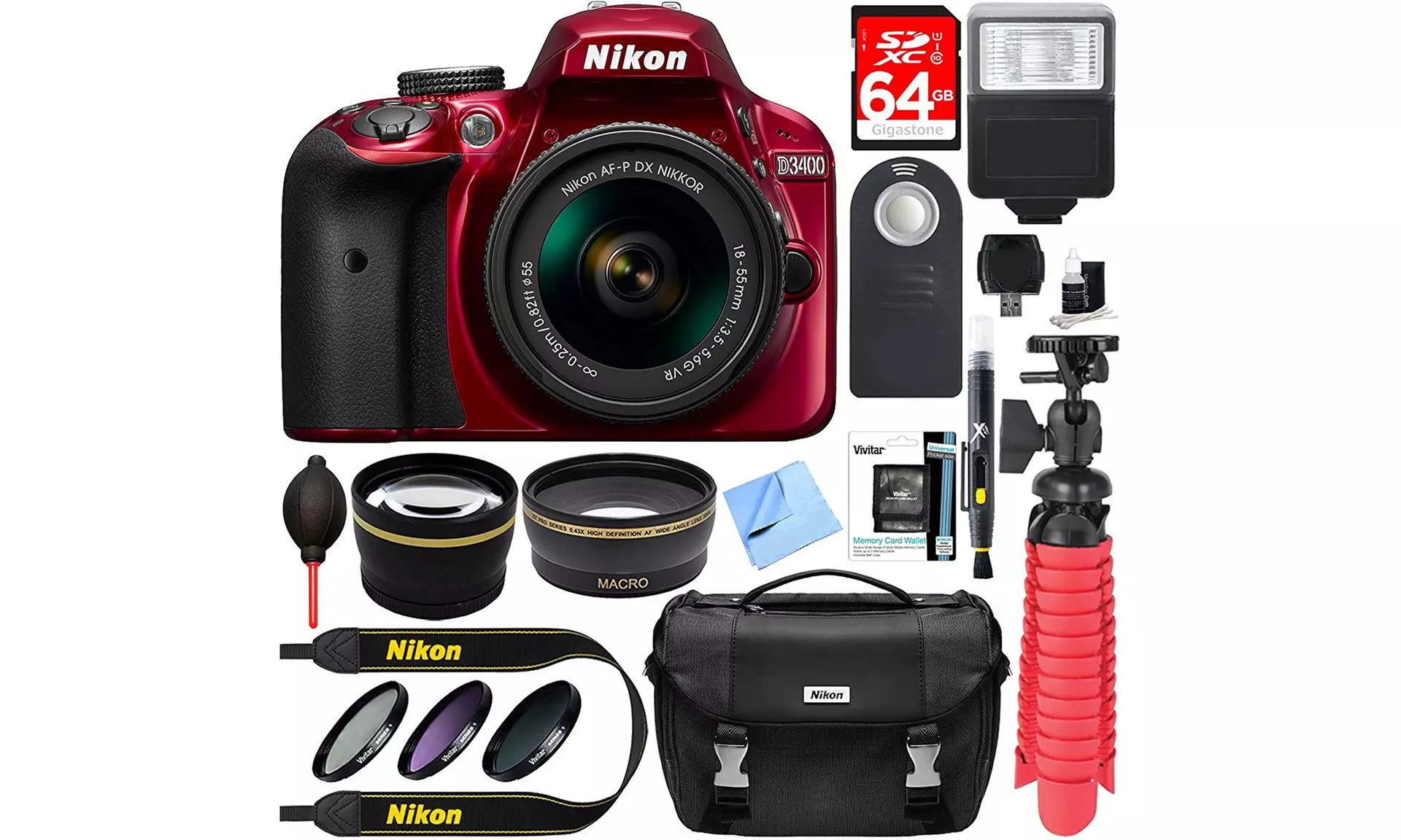 Nikon D3400 24.2MP DSLR Camera and Lens Bundle (15-Piece) - Second Medium