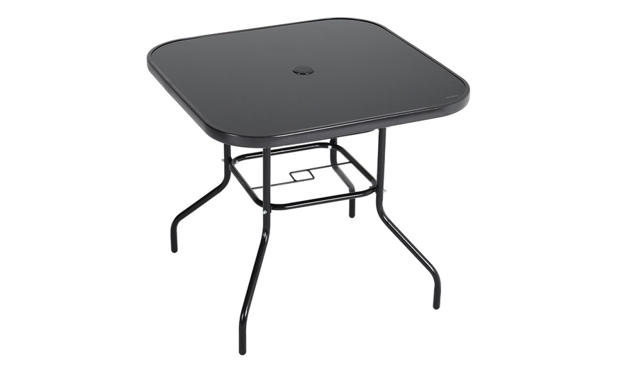 Image 8: Black Tempered Glass Coffee Table with Umbrella Hole 