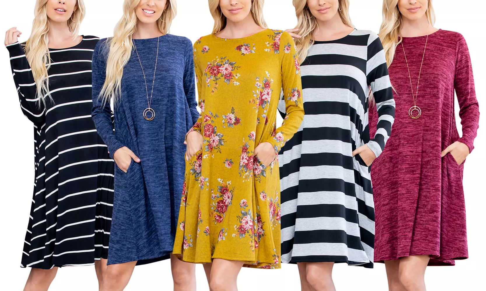 Riah Fashion Women's Solid and Print Swing Hacci Dresses - Primary Image