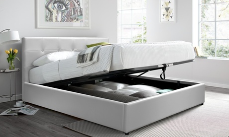 Lit coffre en simili cuir avec matelas antibactérien en option, de la marque Sampur