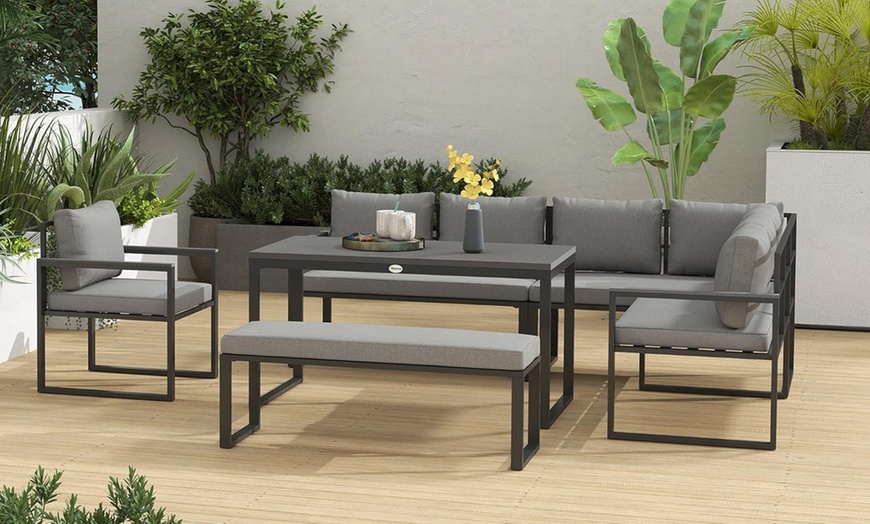 Image 2: Outsunny Six-Piece L-Shaped Garden Furniture Set