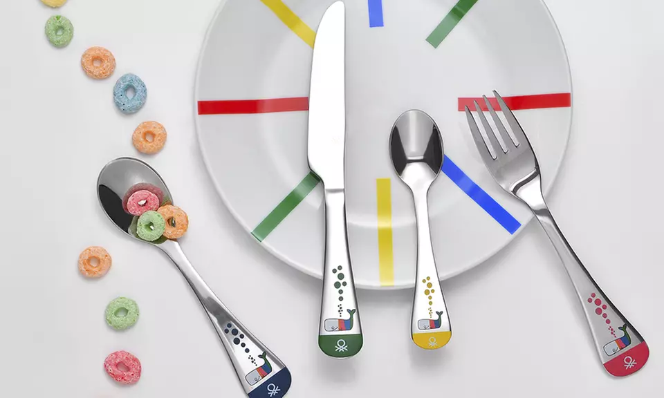 Benetton 4tlg. Kinder-Besteck-Set aus Edelstahl - Primary Image