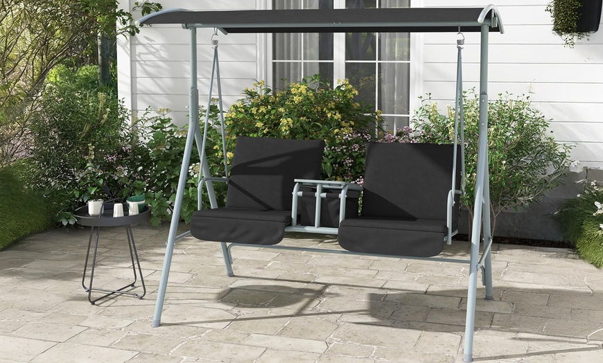 Image 7: Outsunny Two-Seater Garden Swing Chair in Beige or Black