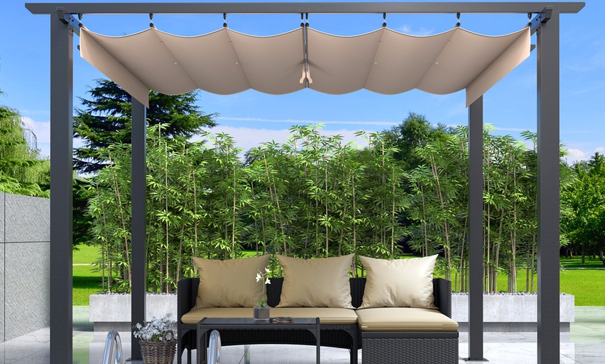 Image 2: 3m x 3m Pergola with Retractable Sun Shade Canopy