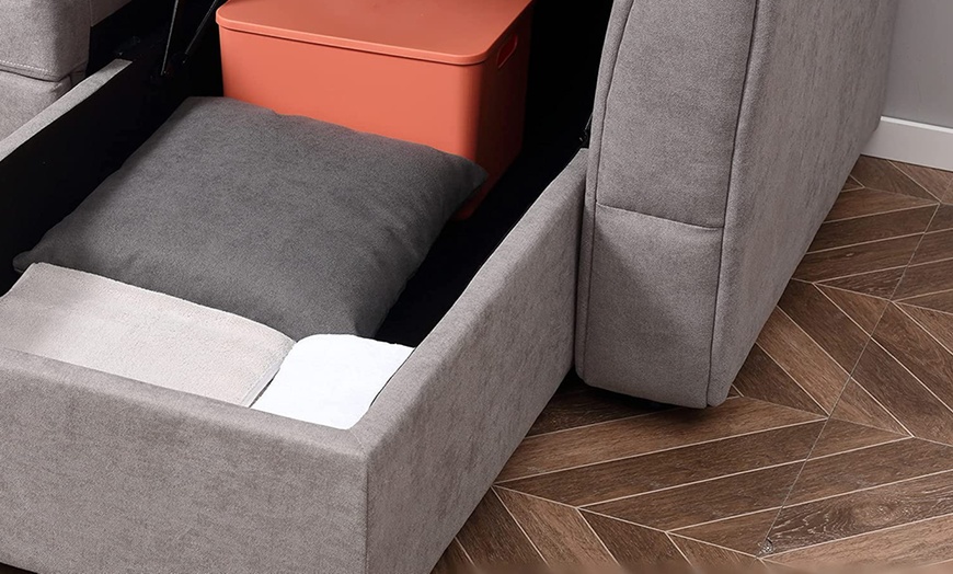 Image 5: HomCom L-Shaped Sofa Bed in Stylish Grey Linen-Look Upholstery