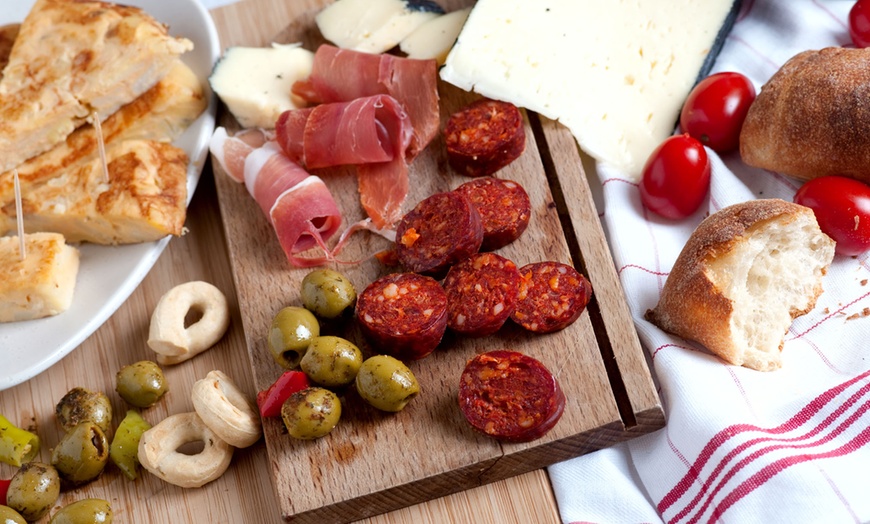 Image 1: Meat and Cheese Board with Wine