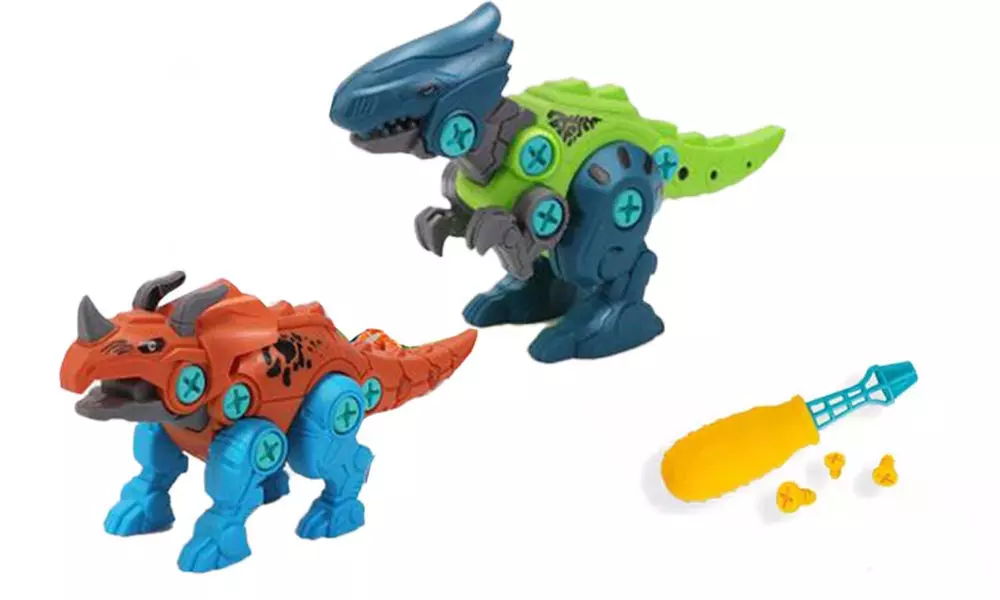 1x oder 2x 4er-Set Dinosaurier-Bauspielzeug