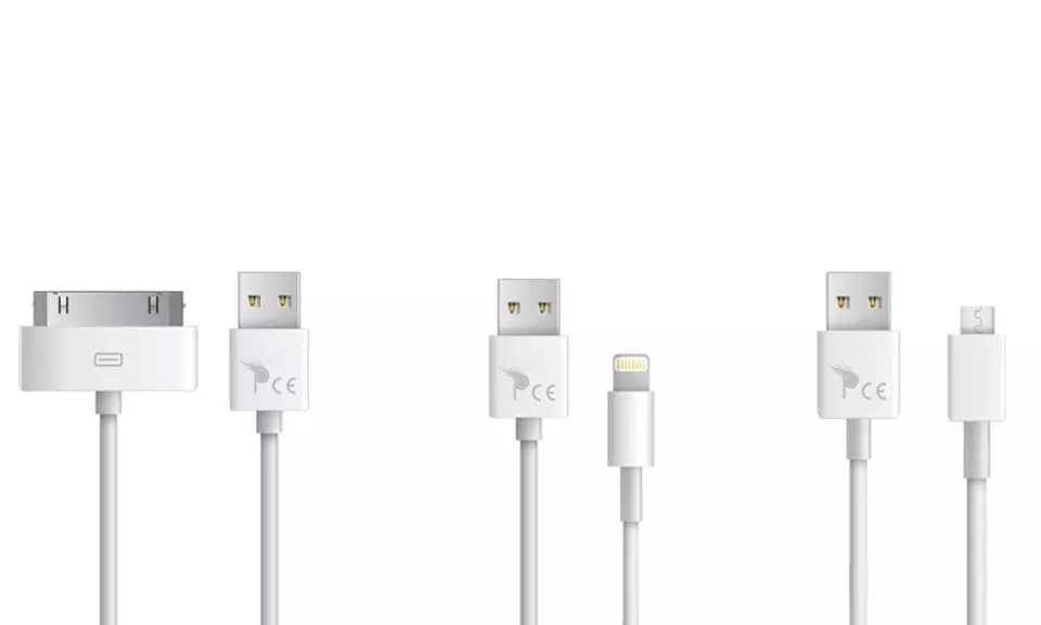 1 ou 2 câbles blancs compatible avec iPhone et iPod (tous modèles), iPad, Samsung - Primary Image