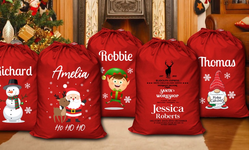 Image 1: Personalized Red Christmas Santa Sack 