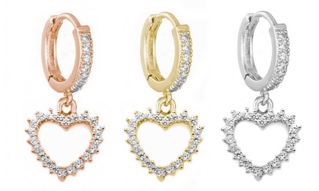 Mono-orecchino con pendente a cuore decorato con zirconi, disponibile in 3 colori