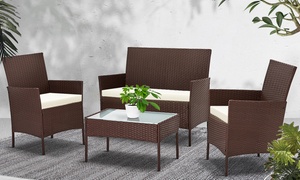 Four-Piece Outdoor Rattan-Effect Set with Table and Sofa