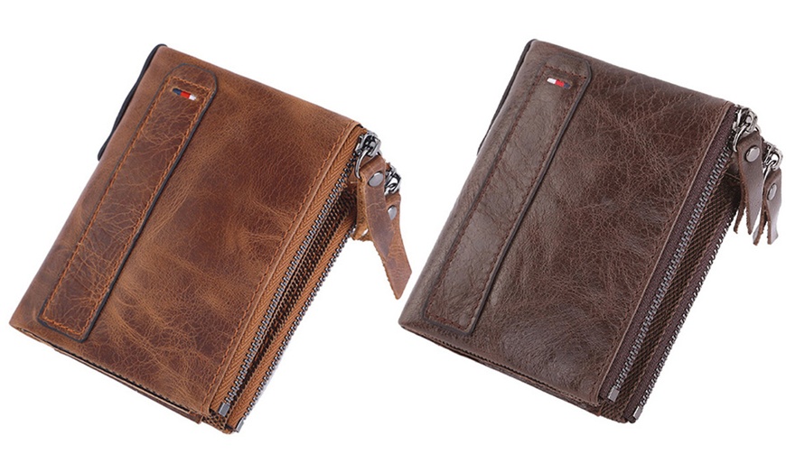 Image 13: Men's RFID Cow Leather Wallet