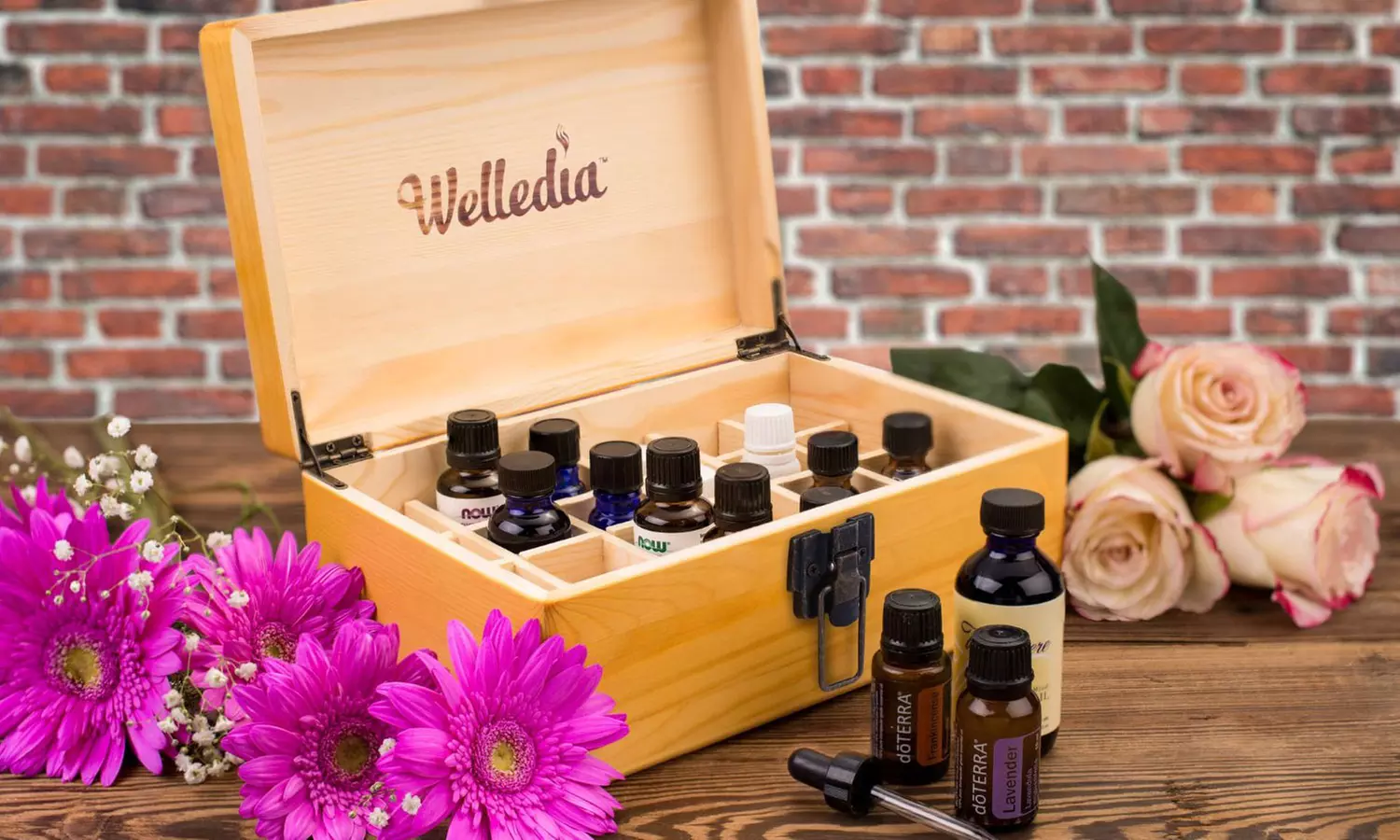 Welledia AromaStorage 24-Bottle Essential Oil Wooden Storage Box with Accessories - Primary Image