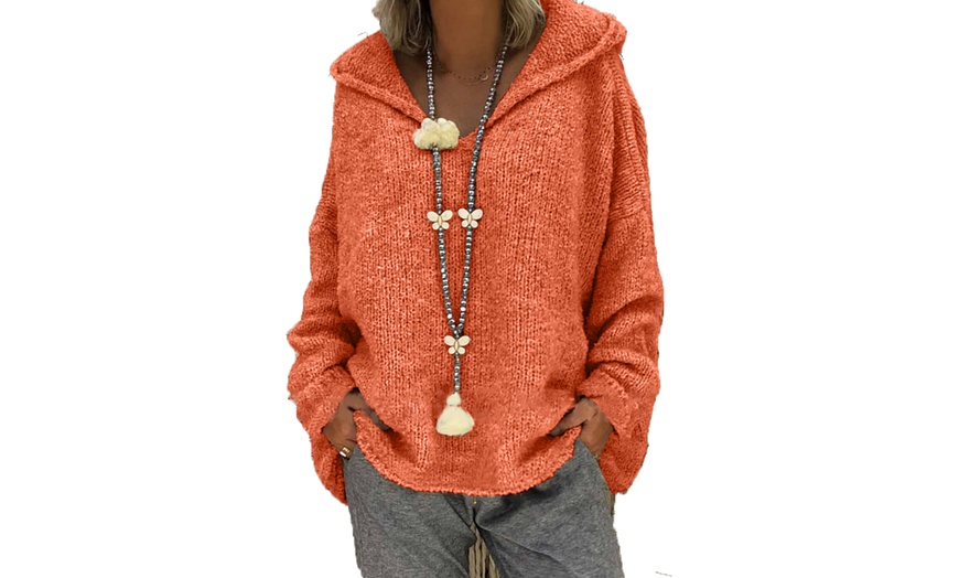 Image 5: Women's V-Neck Hoodie Sweater