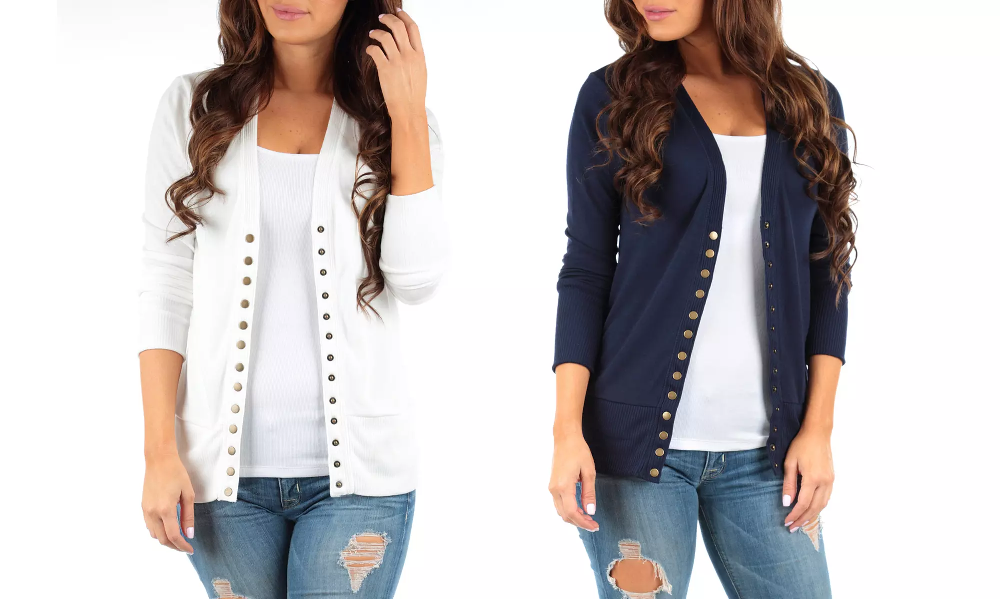 2-pack Women's 3/4 Sleeve Snap Button Cardigan. Plus Size Available. - Second Medium