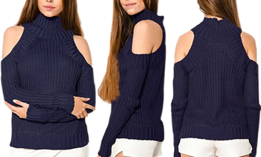 Image 7: Cold Shoulder Chunky Knit Jumper 