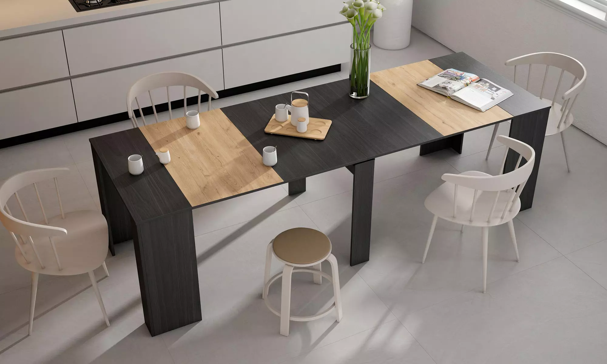 Uitschuifbare tafel voor maximaal 10 of 12 personen