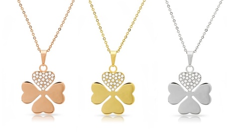 Collana con pendente a quadrifoglio con cristalli disponibile in 3 colori