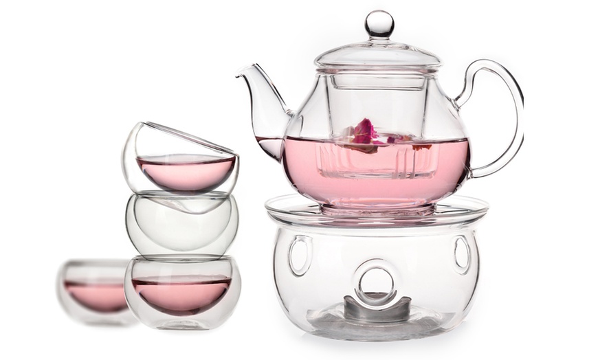 Image 3: Teapot with six double wall glass tea cups