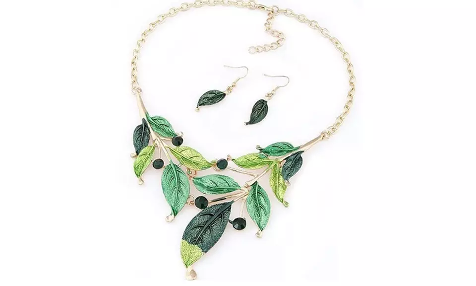 Set of Fall Leaves Necklace and Earrings from Novadab (Up to 84% Off). Five Options and Colors Available. - Second Medium