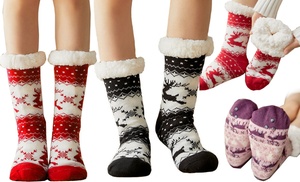 Festive Warm Sherpa Fur Slipper Socks