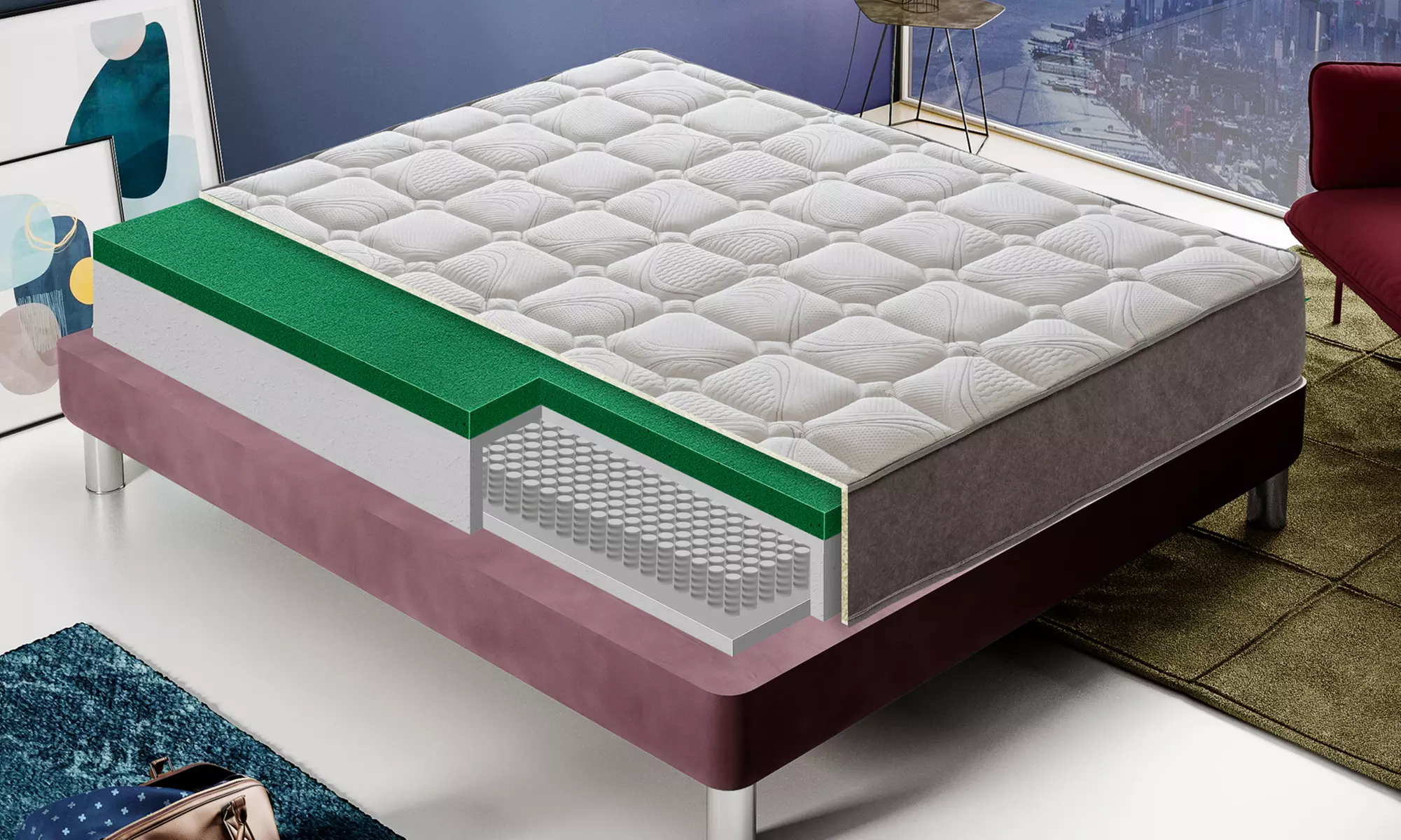Matelas hybride en mousse à mémoire de forme et ressorts ensachés, dimensions au choix, livraison offerte - Primary Image