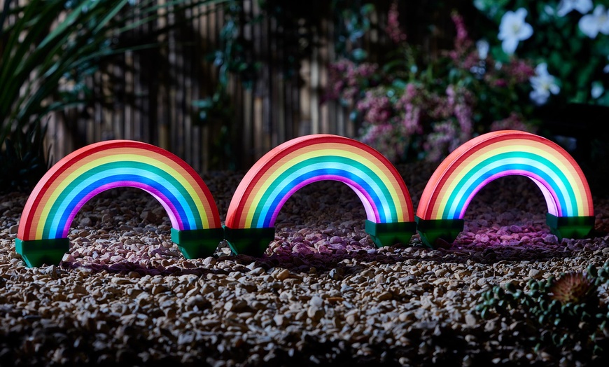 Image 1: Three Solar Rainbow Stake Lights