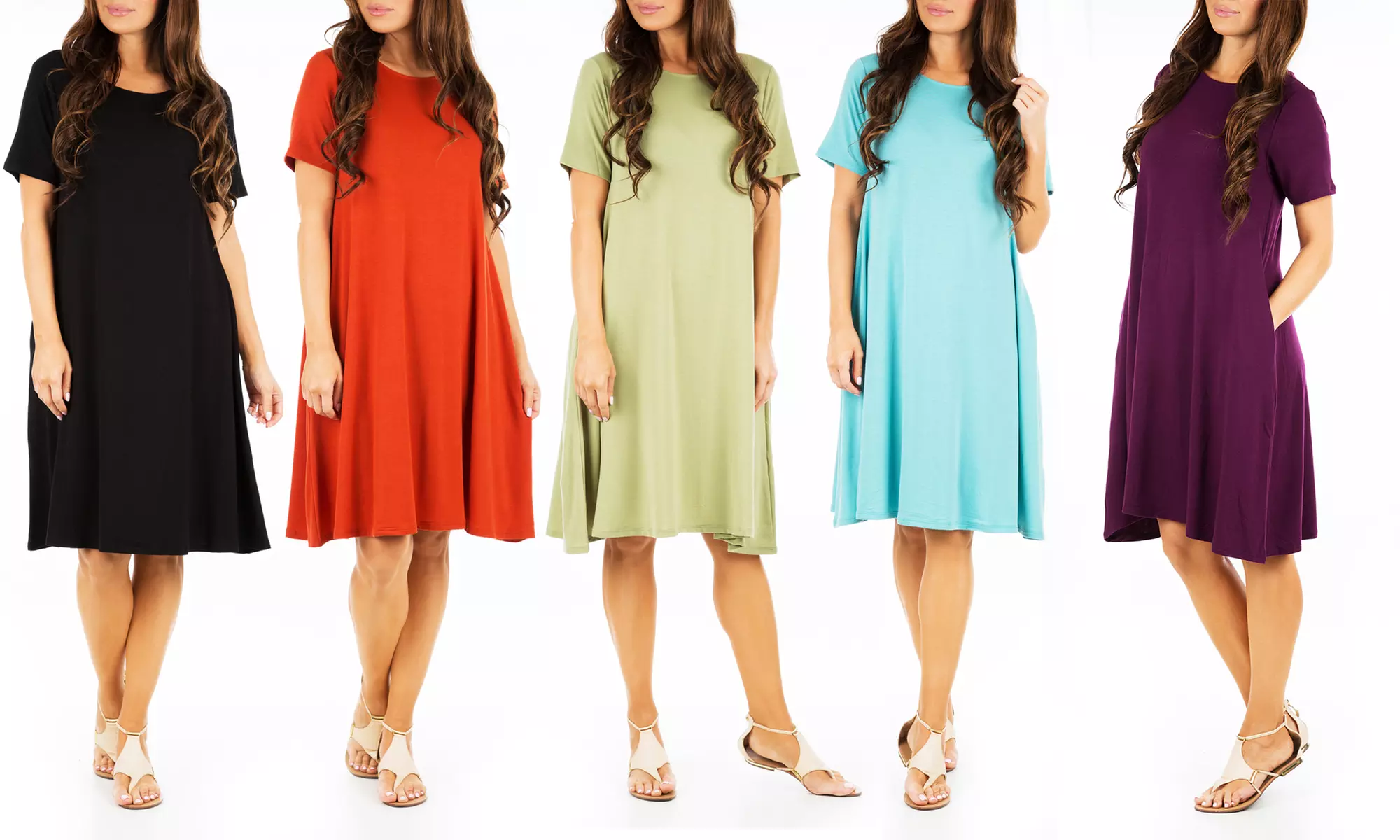 Women's Flared T-Shirt Dress with Pockets. Plus Sizes Available - Primary Image