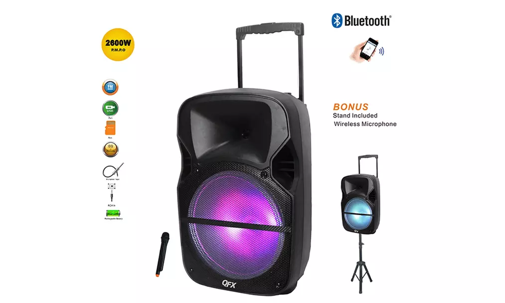 QFX PBX-61125 Portable Bluetooth Wireless Party Speaker with Microphone & Stand - Second Medium