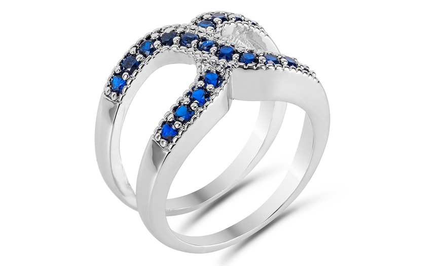 Image 3: Rhodium-Plated Simulated Sapphire Ring Set